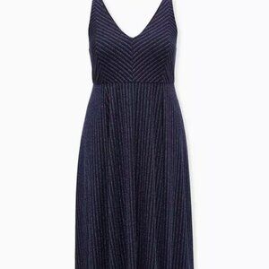 Torrid Black Metallic Stripe V Neck Fit Flare Dress 3X Party Cocktail Cruise